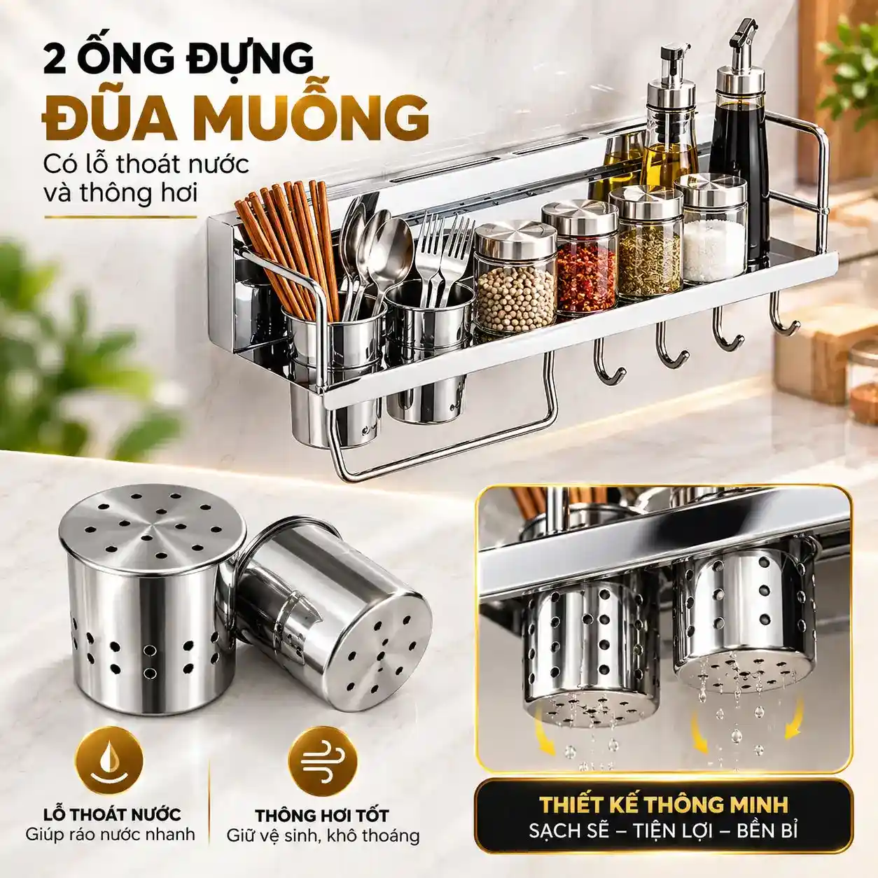 2 ống đựng đũa muỗng kệ bếp Eurolife EL-K4