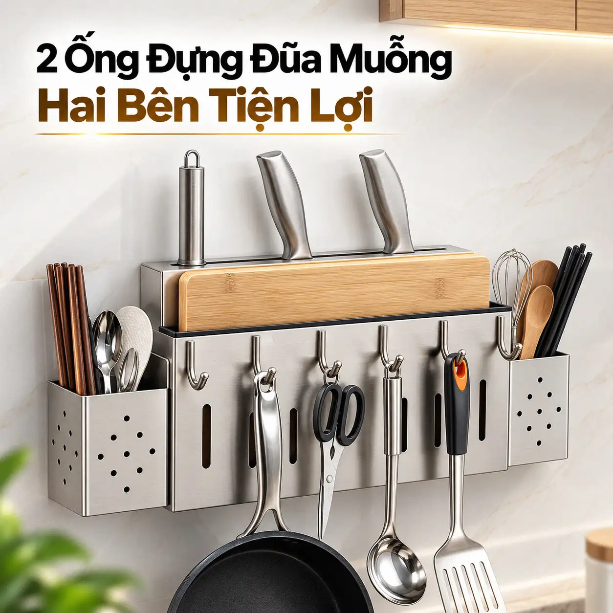 2 ống đựng đũa muỗng kệ bếp Inox 304 Eurolife EL-K5