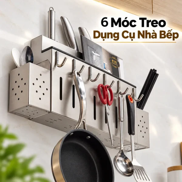 6 móc treo dụng cụ kệ bếp đa năng Inox 304 Eurolife EL-K5