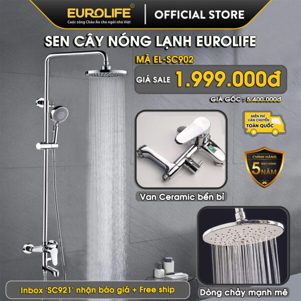 Sen Cây Tắm Nóng Lạnh Eurolife EL-SC902 – Đồng Mạ Chrome