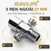 Van T Eurolife EL-VG02 có ba đầu ren ngoài 21mm, gồm một đầu cấp và hai đường ra, thuận tiện kết nối với dây cấp và phụ kiện tương thích.