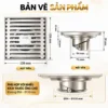 Bản vẽ thoát sàn Eurolife EL-HG03 mặt 120x120 mm, cao 50 mm, đáy 54 và 73 mm
