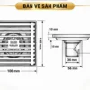 Bản vẽ thoát sàn Eurolife EL-HG04 kích thước 100 × 100 mm, cao 47 mm, cấu tạo dưới 36 mm và 56 mm