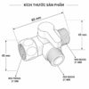 : Bản vẽ kích thước van T Eurolife EL-VT03 dài 65mm, cao 45mm, sử dụng một ren trong và hai ren ngoài 21mm.