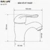 Bản vẽ kích thước vòi lavabo thân cao Eurolife EL-LL117 cao 120mm, dài 150mm