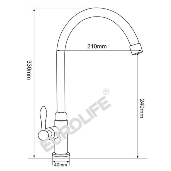 Bản vẽ kích thước vòi rửa chén Eurolife EL-RC02 giúp khách hàng tham khảo chiều cao, tầm vươn và vị trí lắp đặt trước khi mua.