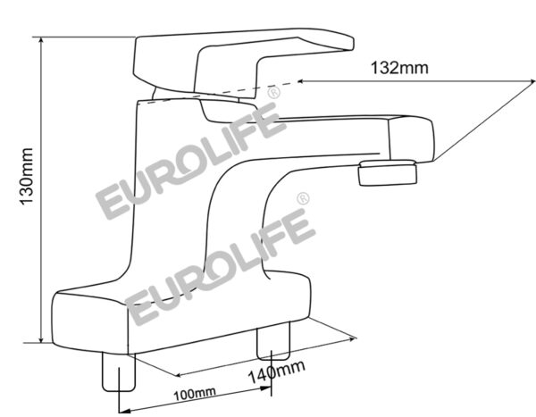 Bản vẽ kỹ thuật vòi lavabo nóng lạnh 2 chân Eurolife EL-DAISY 03 giúp khách hàng kiểm tra chiều cao, chiều vươn vòi và khoảng cách chân kết nối trước khi chọn mua cho lavabo 2 lỗ.