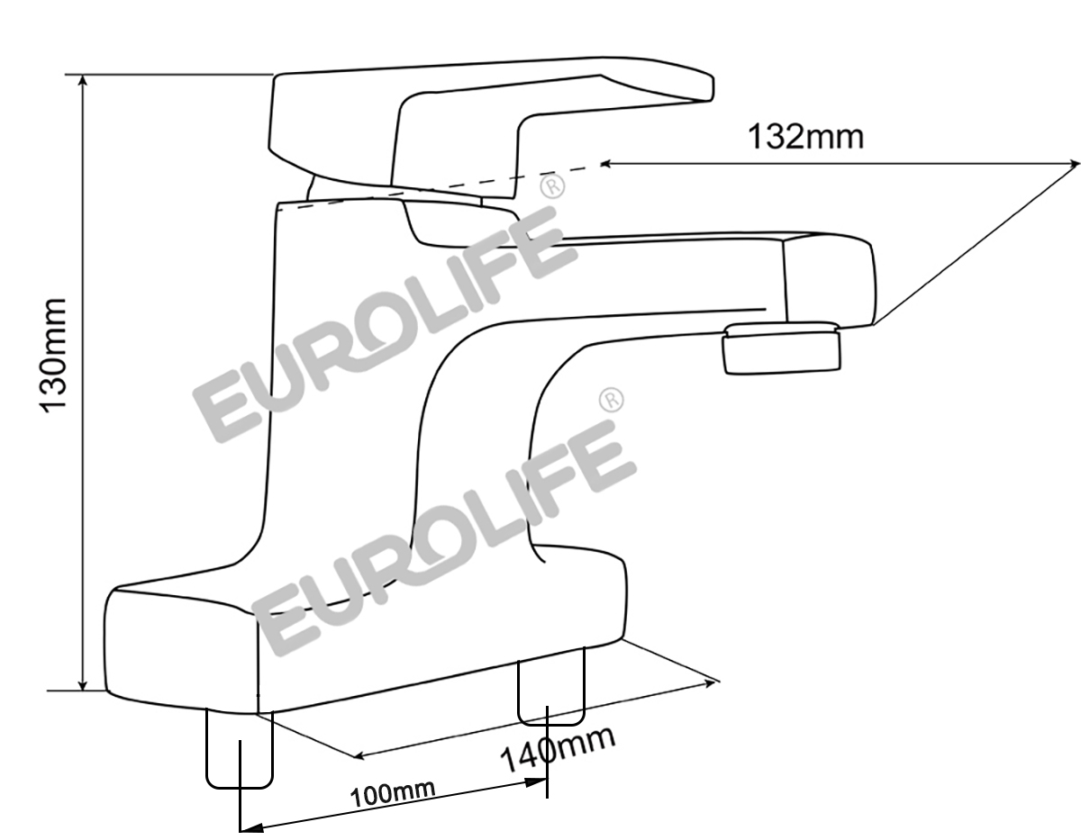 Bản vẽ kỹ thuật vòi lavabo nóng lạnh 2 chân Eurolife EL-DAISY 03 giúp khách hàng kiểm tra chiều cao, chiều vươn vòi và khoảng cách chân kết nối trước khi chọn mua cho lavabo 2 lỗ.