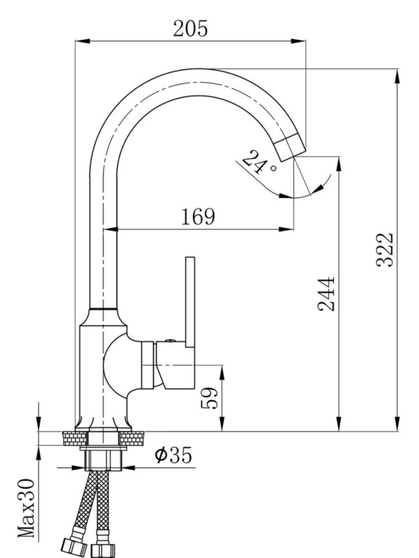Bản vẽ kỹ thuật vòi rửa chén mạ PVD Eurolife EL-KM13 giúp người mua kiểm tra kích thước, chiều cao, tầm với và lỗ lắp đặt trước khi đặt hàng.