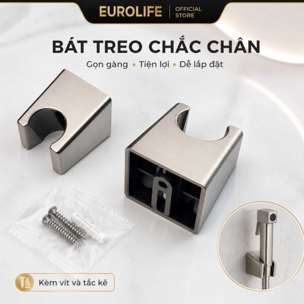Bát gác vòi xịt Eurolife EL-X11-V kèm hai tắc kê và ốc vít, giúp treo tay xịt gọn gàng.