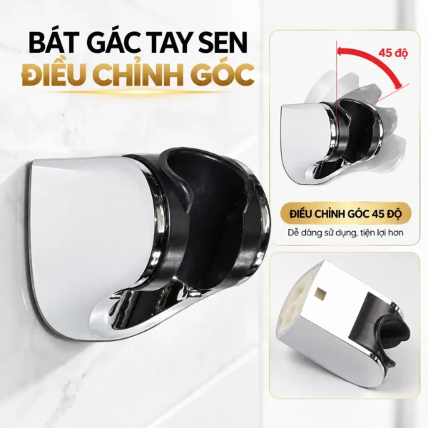 Bát gác tay sen Eurolife EL-121SH bằng ABS mạ Chrome minh họa khả năng điều chỉnh góc 45 độ
