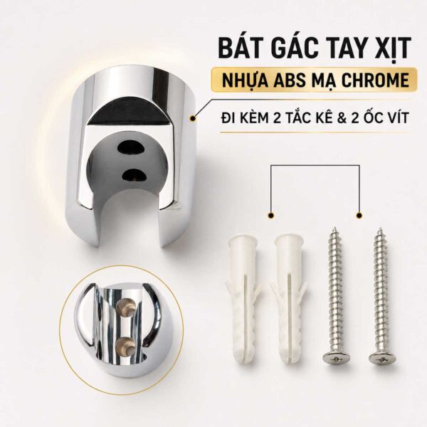 Bát gác tay xịt Eurolife EL-X06 bằng nhựa ABS mạ Chrome, đi kèm hai tắc kê và hai ốc vít lắp đặt.