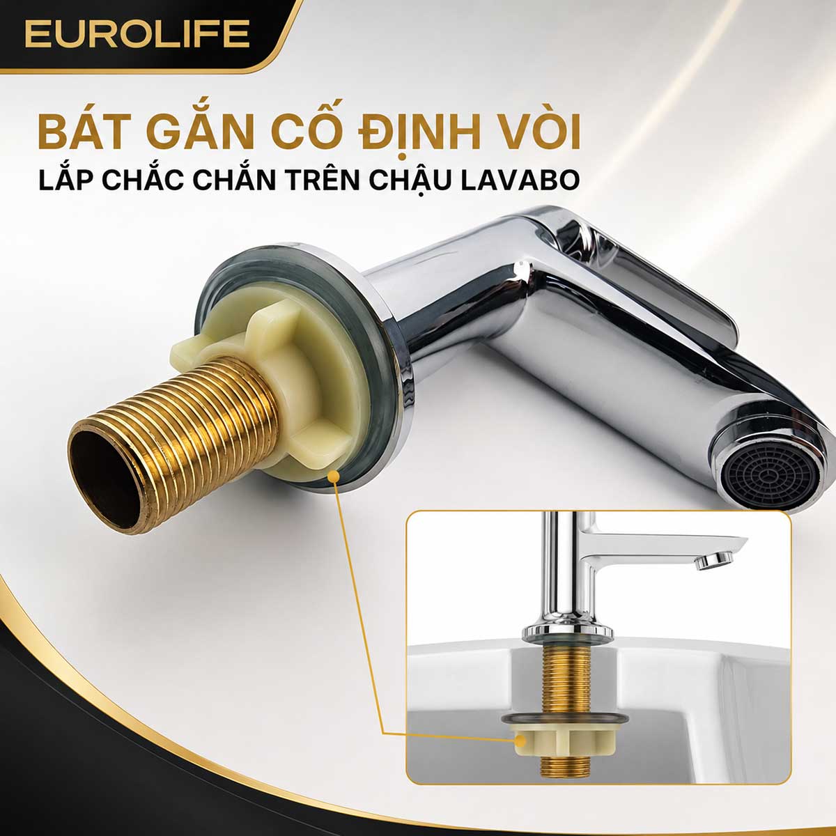 Bát gắn cố định vòi lavabo Eurolife EL-LL120 chắc chắn trên chậu