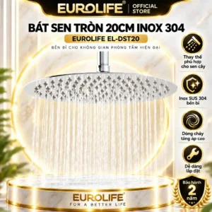 Bát sen tắm tăng áp Inox 304 tròn 20cm Eurolife EL-DST20 dùng thay thế cho sen cây