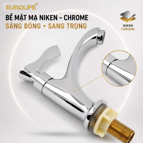 Bề mặt mạ Niken Chrome sáng bóng của vòi lavabo Eurolife EL-LL115