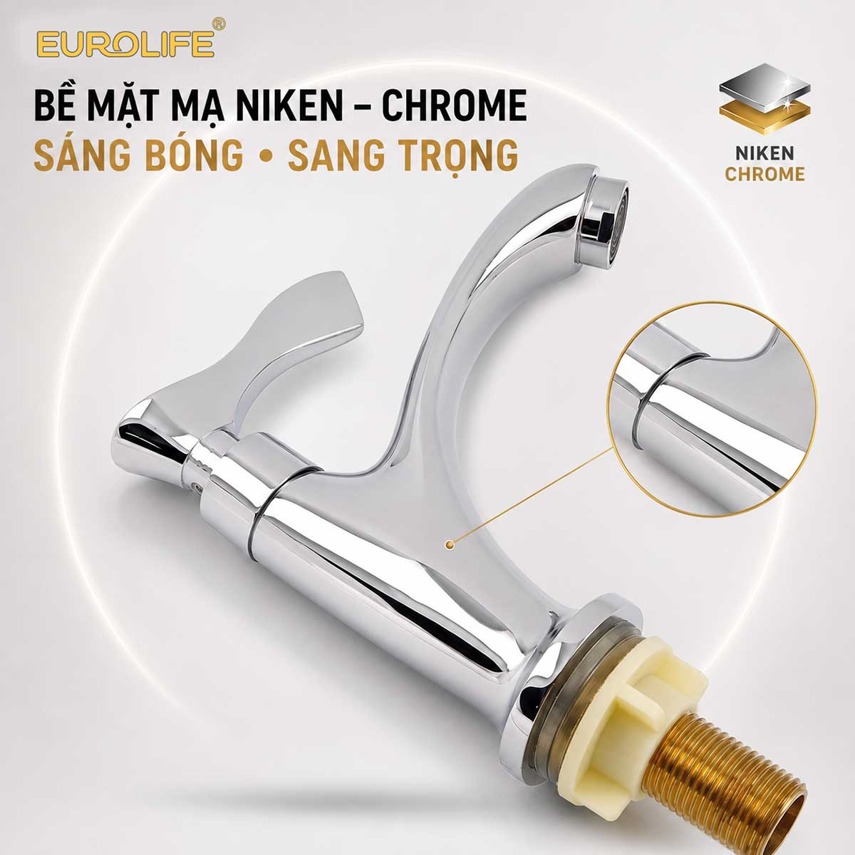 Bề mặt mạ Niken Chrome sáng bóng của vòi lavabo Eurolife EL-LL115 