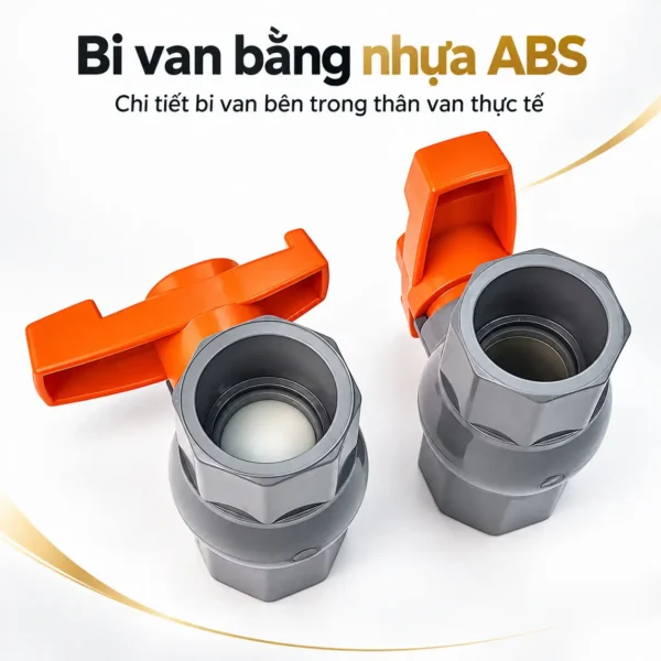 Bi van nhựa ABS bên trong van bi uPVC Eurolife EL-VX ở hai trạng thái đóng và mở