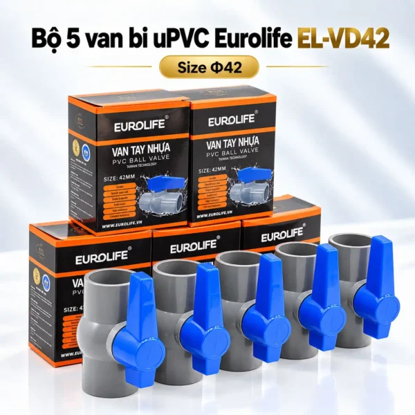 Bộ 5 van bi uPVC Eurolife EL-VD42 size 42mm DN32 1 1/4 inch