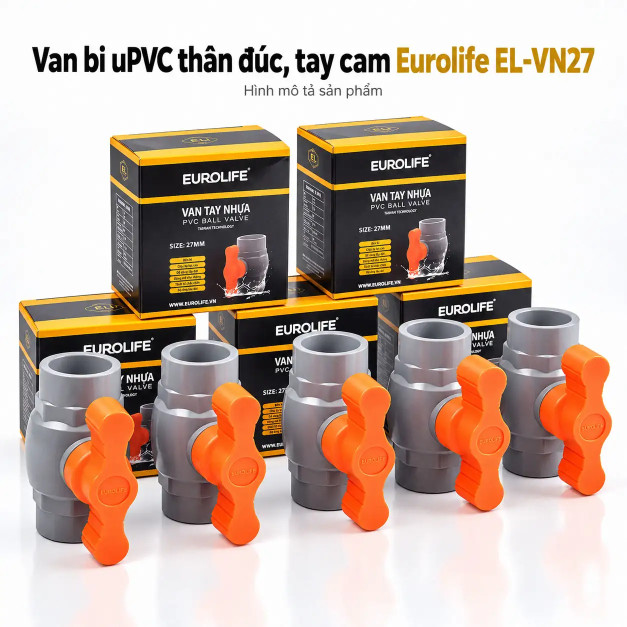5 van bi uPVC Eurolife EL-VN27 size 27mm cùng hộp sản phẩm