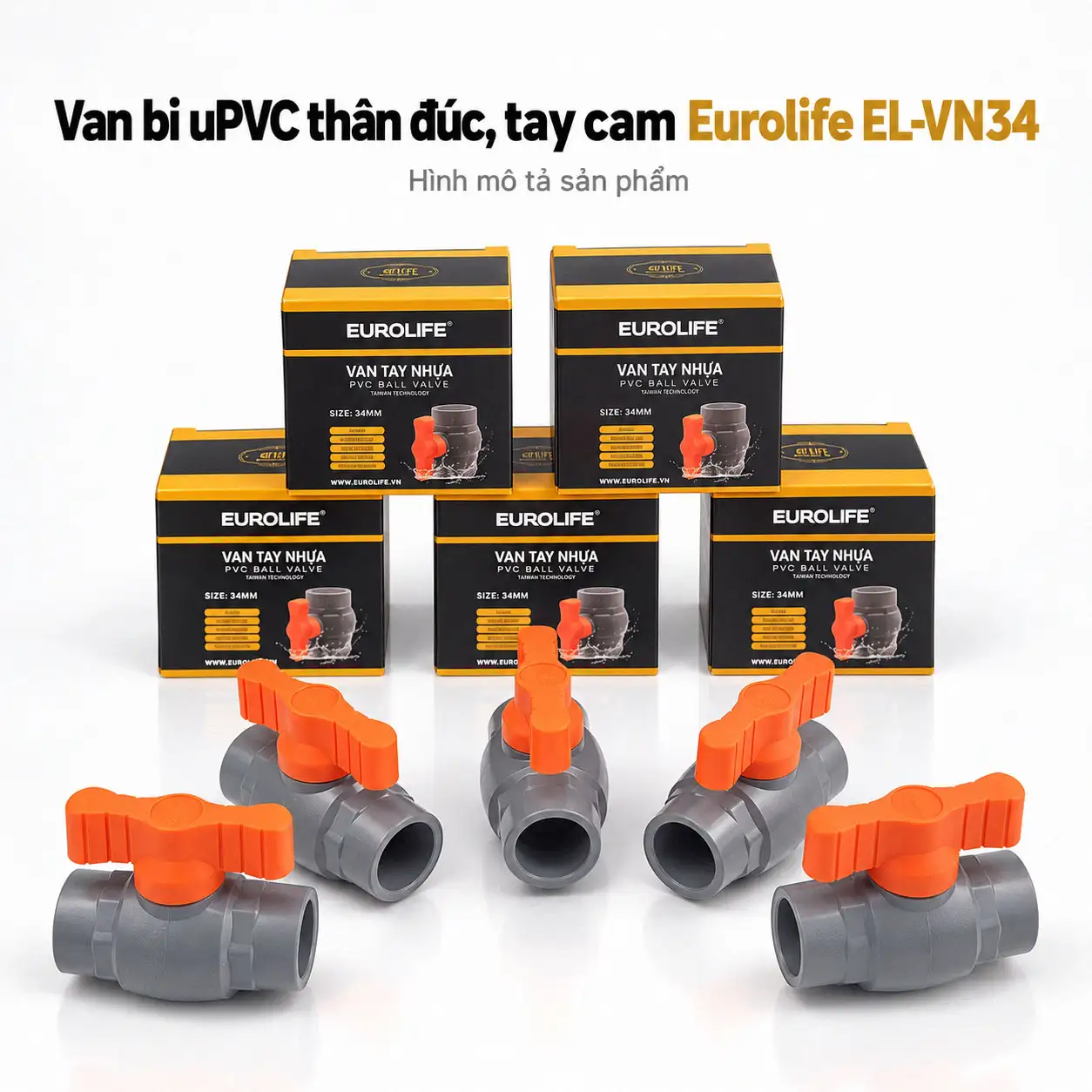 Bộ 5 van bi uPVC Eurolife EL-VN34 size 34mm DN25 1 inch