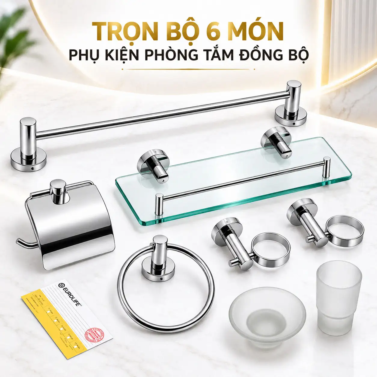 Bộ phụ kiện phòng tắm inox 304 6 món Eurolife EL-P01