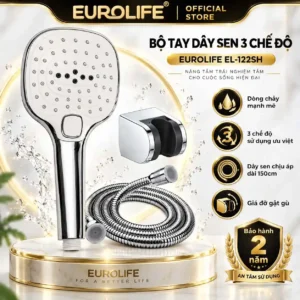 Bộ tay dây sen 3 chế độ Eurolife EL-122SH gồm tay sen Chrome, dây sen 150cm và bát gác điều chỉnh góc