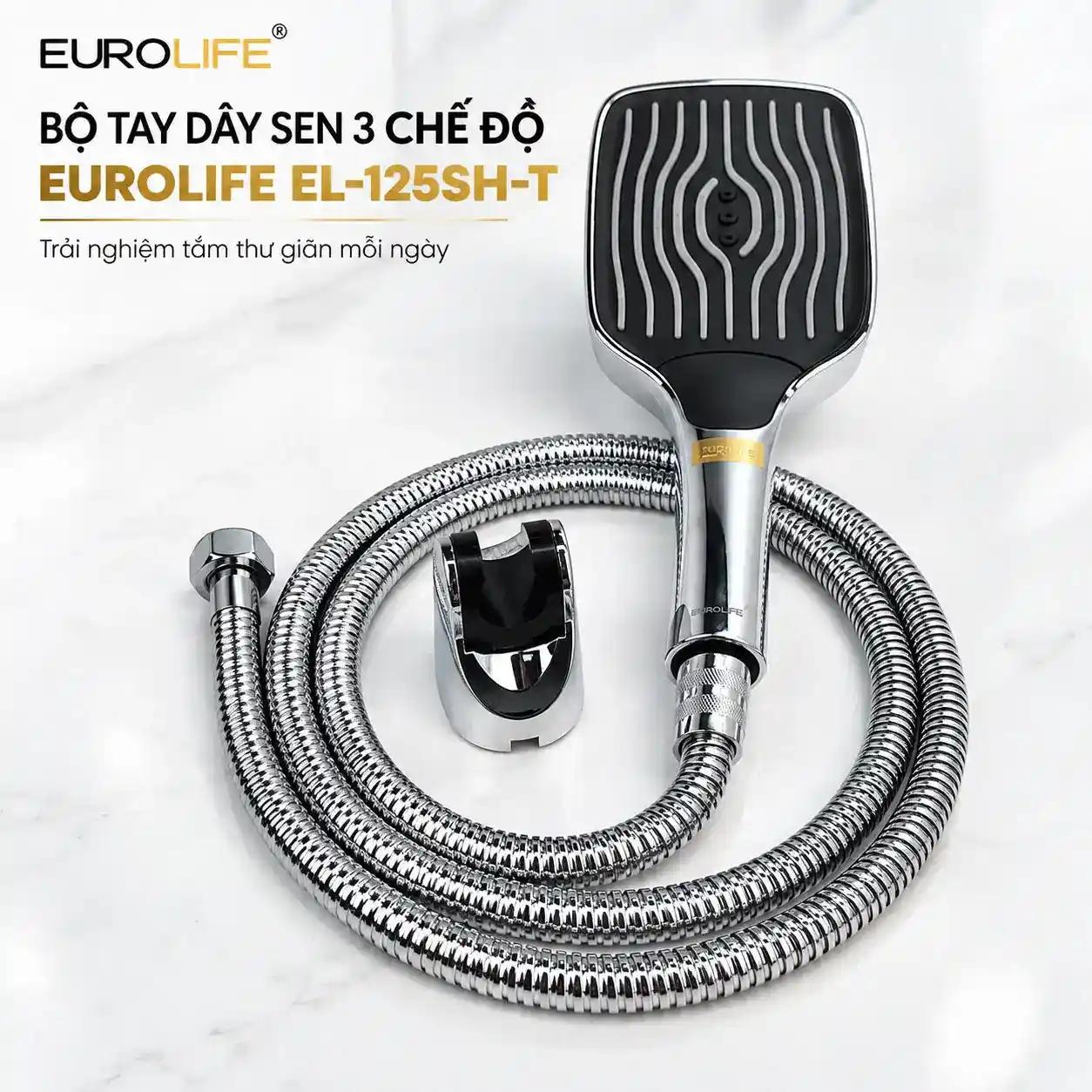 Bộ tay dây sen 3 chế độ Eurolife EL-125SH-T mạ Chrome sáng bóng