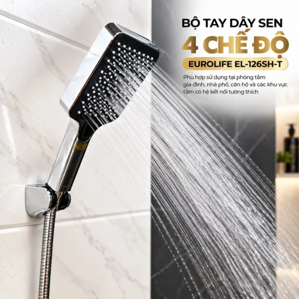 Bộ tay dây sen 4 chế độ Eurolife EL-126SH-T sử dụng trong phòng tắm