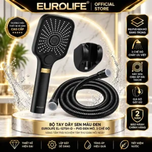 Bộ Tay Dây Sen Màu Đen Eurolife EL-127SH-D – PVD Đen Mờ, 3 Chế Độ