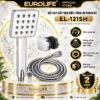 Bộ tay dây sen tăng áp Eurolife EL-121SH gồm tay sen mặt vuông, dây sen 150cm và bát gác điều chỉnh góc