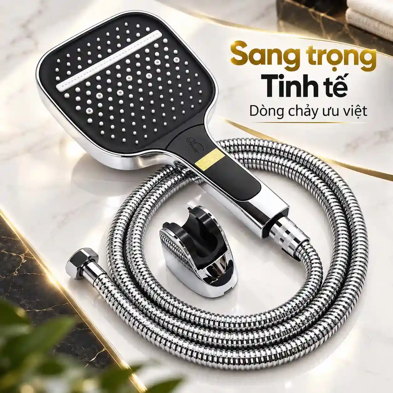 Bộ tay sen Eurolife EL-128SH-T Chrome sáng bóng gồm tay sen vuông dây sen và bát gác