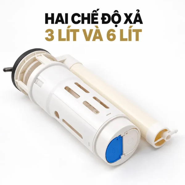 Cọc xả Eurolife EL-TF02 với đầu nhấn hai phần màu xanh và trắng, minh họa hai chế độ xả 3 lít và 6 lít