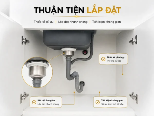 Bộ xả chậu rửa chén 1 hộc Eurolife EL-BXC04 lắp đặt dưới chậu