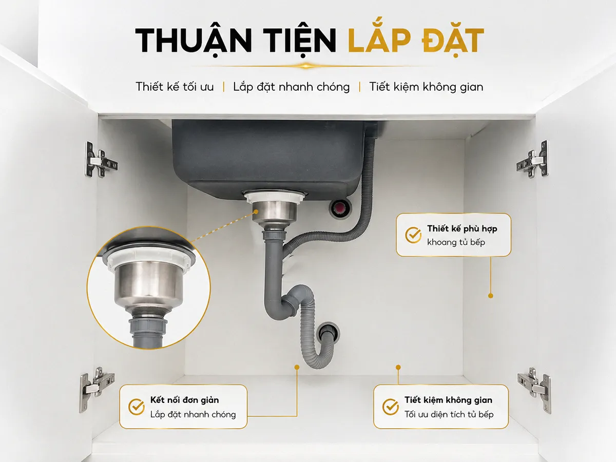 Bộ xả chậu rửa chén 1 hộc Eurolife EL-BXC04 lắp đặt dưới chậu
