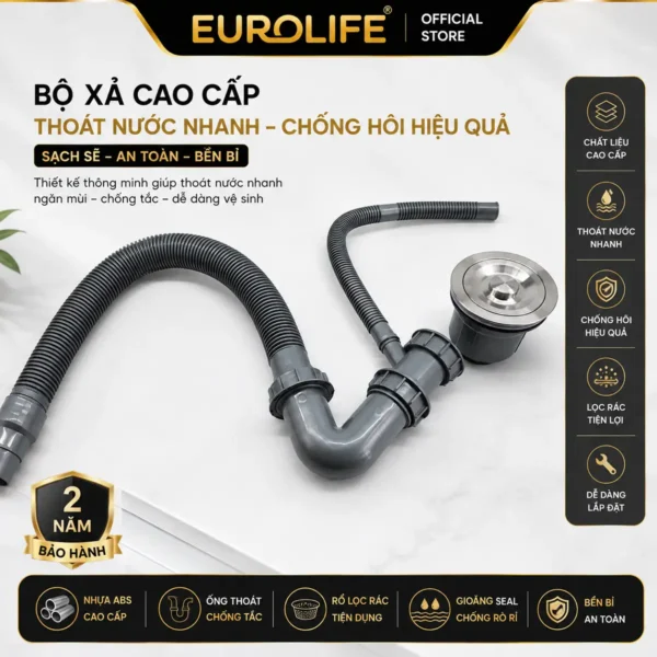 Bộ xả và co P chậu đá thạch anh Eurolife EL-QC6049