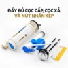 Cọc xả, cọc cấp nước, nút nhấn kép và phiếu bảo hành Eurolife EL-TF02 đặt cạnh nhau