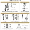 Sơ đồ lắp van cấp, điều chỉnh chiều cao, lắp đế van xả và nút nhấn trên két bồn cầu