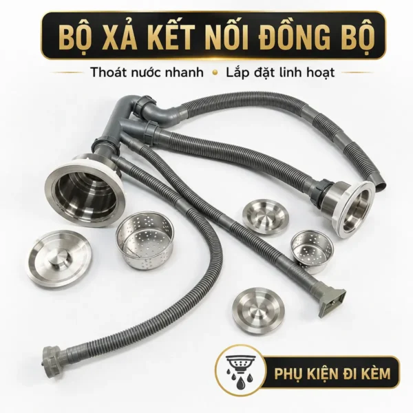 Bộ xả kết nối đi kèm chậu EL-C9245 gồm rốn xả, giỏ lọc và các ống dẫn nước