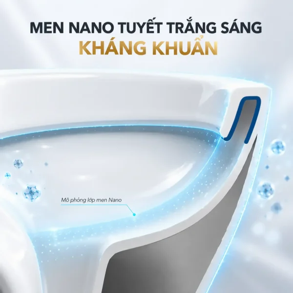 Hình mô phỏng lớp men Nano tuyết trên mặt cắt bề mặt sứ EL-LUX8218 với hiệu ứng màu xanh.