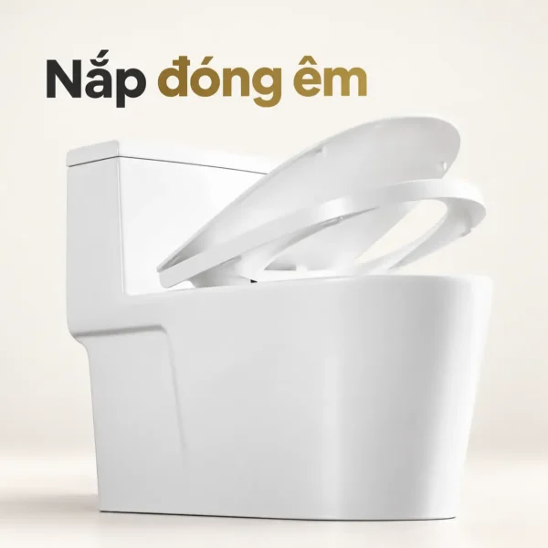Eurolife EL-LUX8218 nhìn ngang với nắp và vòng ngồi nâng lên, minh họa tính năng đóng êm.