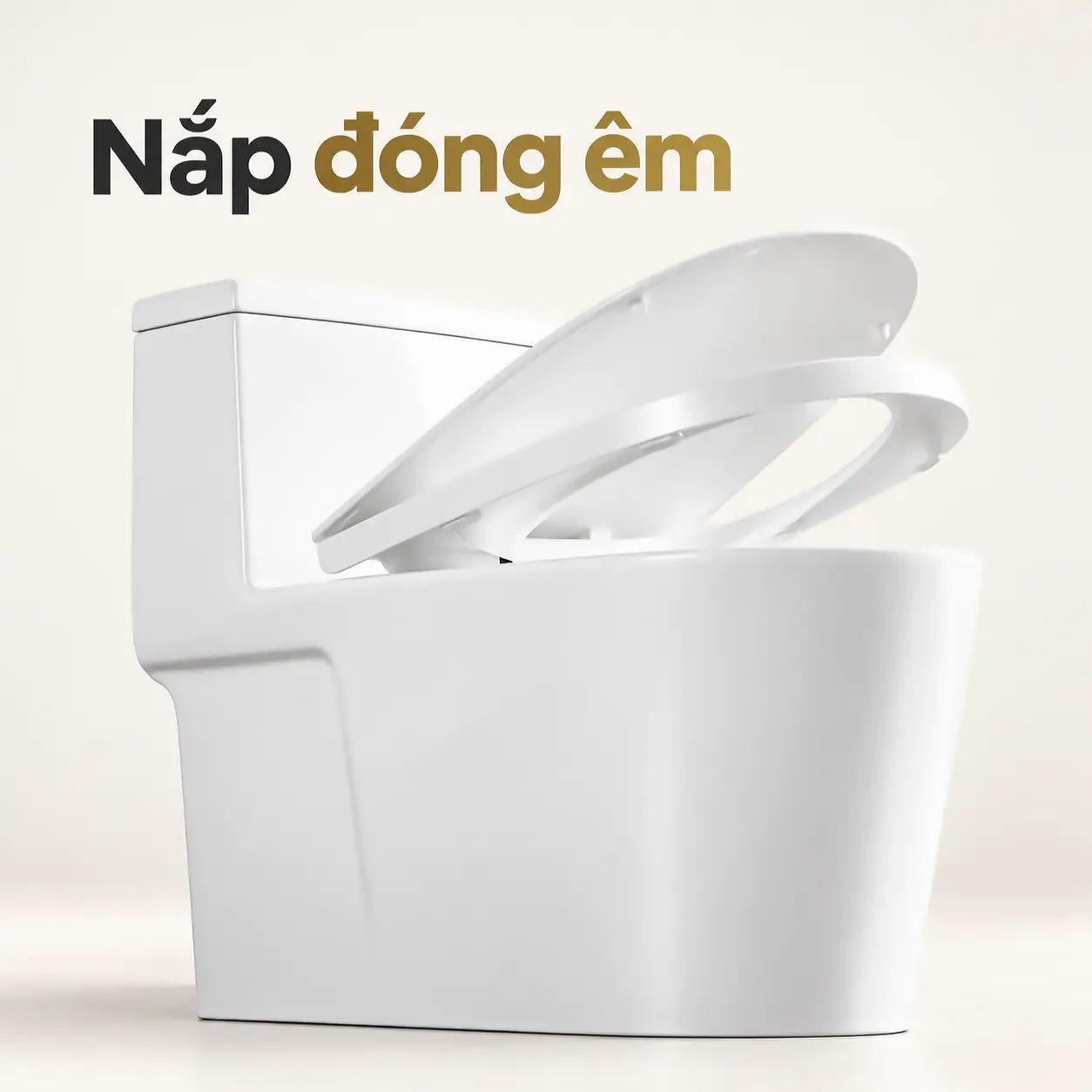 Eurolife EL-LUX8218 nhìn ngang với nắp và vòng ngồi nâng lên, minh họa tính năng đóng êm.
