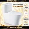 Bồn cầu Eurolife EL-LUX8268 một khối màu trắng, kèm biểu tượng giới thiệu tính năng trên nền vàng.