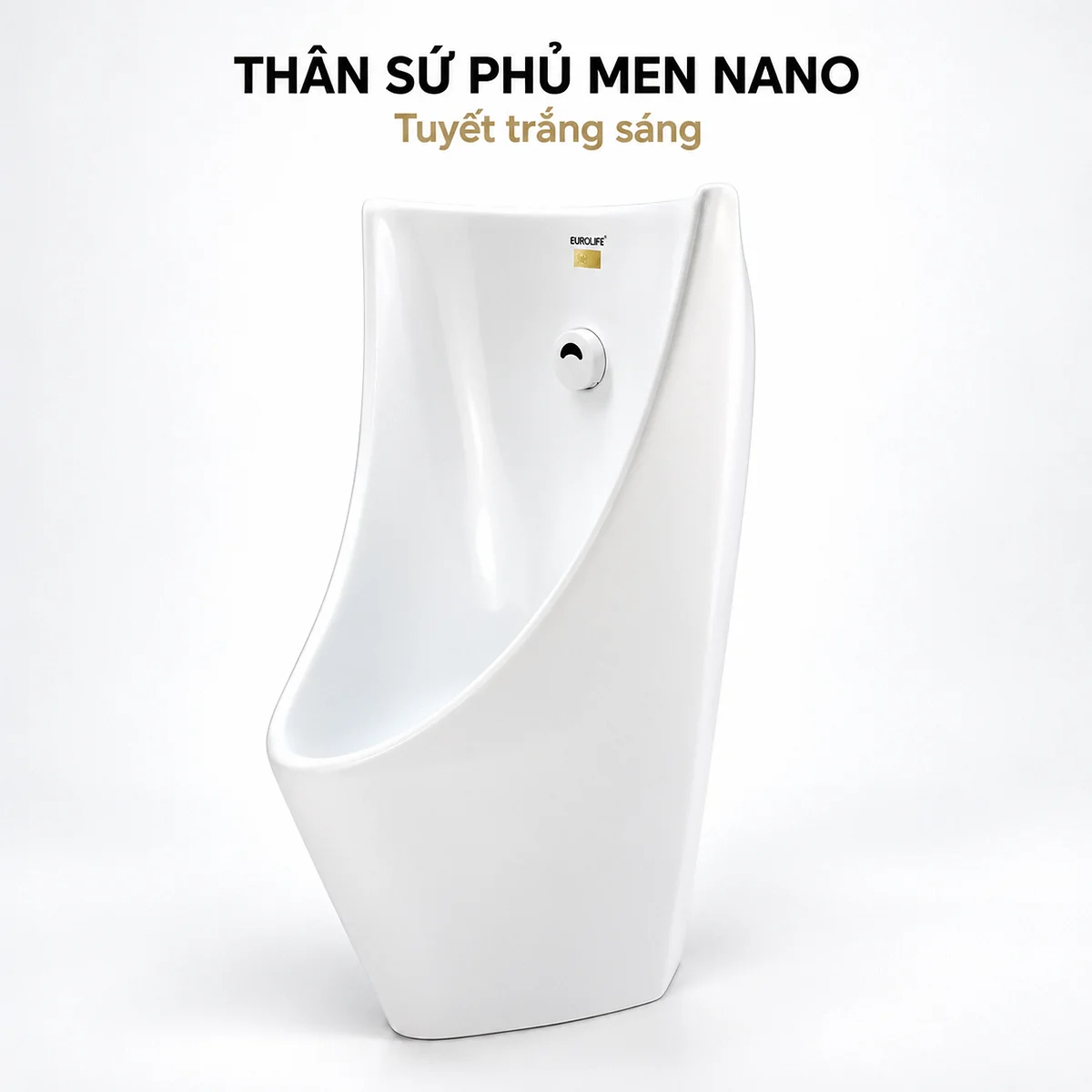 Góc nghiêng thân sứ trắng phủ men Nano tuyết của bồn tiểu nam Eurolife EL-BT221.