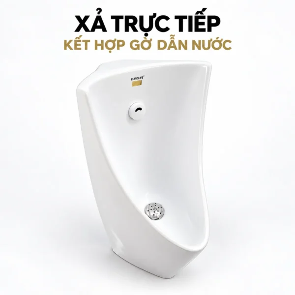 Góc nghiêng lòng bồn Eurolife EL-BT221 với mắt cảm biến và nắp rốn xả, minh họa mục xả trực tiếp.