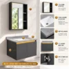 Sơ đồ cấu tạo bộ tủ lavabo Inox 304 Eurolife BLV-IN03 gồm tủ gương có kệ, chậu sứ men Nano, mặt đá, tủ dưới và bản lề Inox 304.