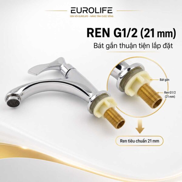 Chân ren G1/2 21mm vòi lavabo lạnh Eurolife EL-LL115