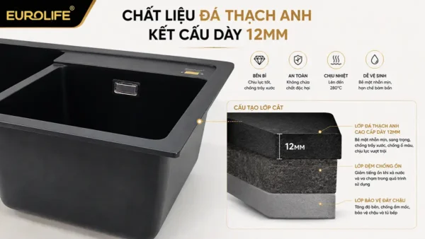 Chất liệu đá thạch anh dày 12 mm Eurolife EL-QC8349