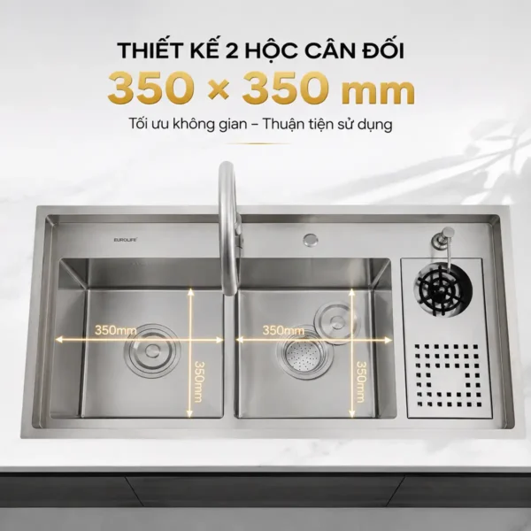 Chậu 2 hộc cân 350 × 350 mm Eurolife EL-LS10050