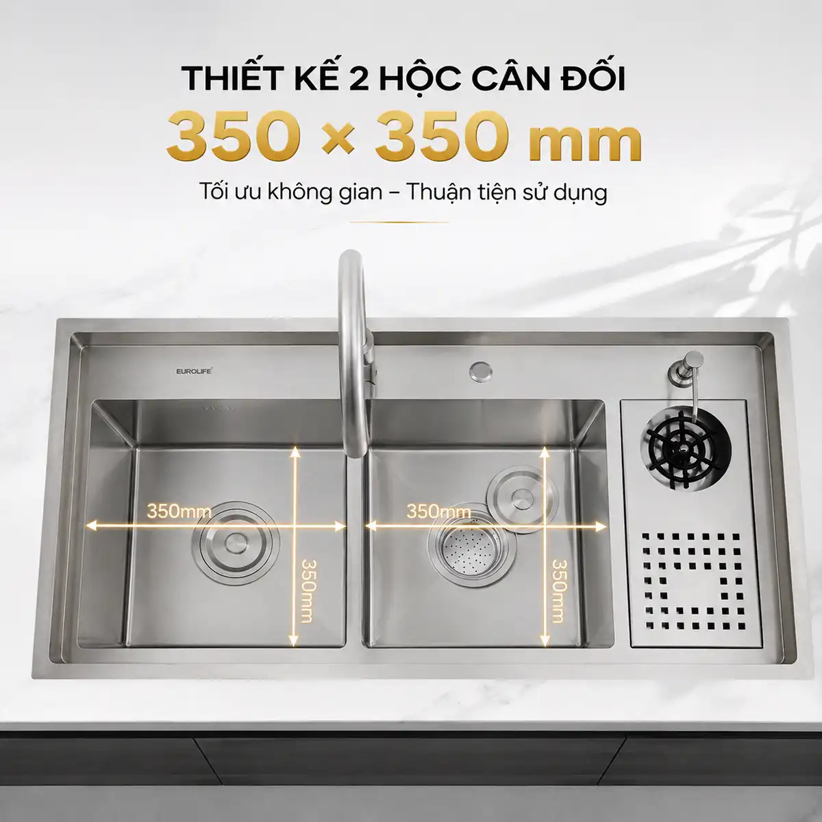 Chậu 2 hộc cân 350 × 350 mm Eurolife EL-LS10050