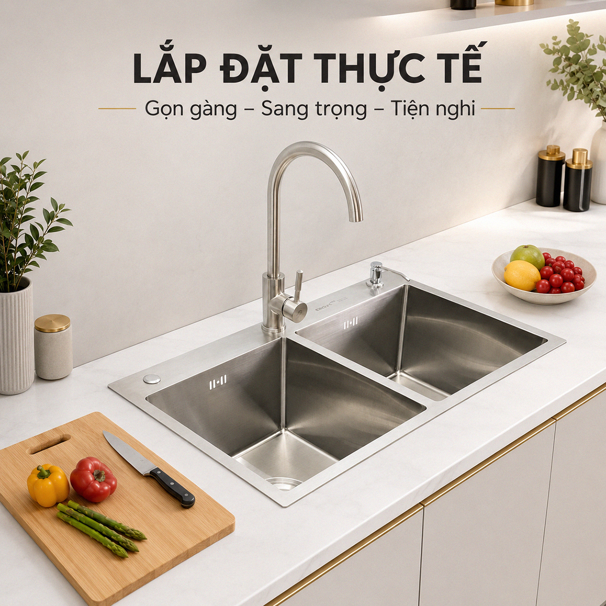Chậu đúc Eurolife EL-LS8245 lắp đặt thực tế trong không gian bếp